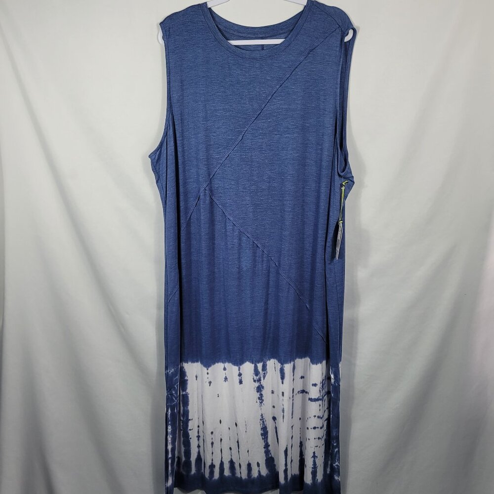 Te Verde Sleeveless Sundress Women's Size 2X Blue with Tie Dye Dipped Hem NEW